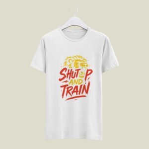 Men’s Motivational Gym T-Shirt – Shut Up and Train Lion Graphic, 180 GSM 100% Cotton