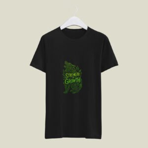 Men’s Black 180 GSM Cotton Tee – Strength in Growth Wolf Design